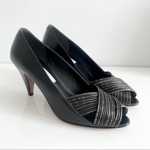 Bally Vintage Bamboo Black Open Toe Pumps